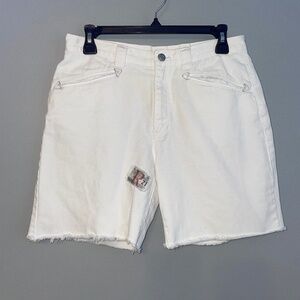 EUC Lauren Jeans Co. Vintage Ralph Lauren Raw Hem Patch White Denim Shorts 8